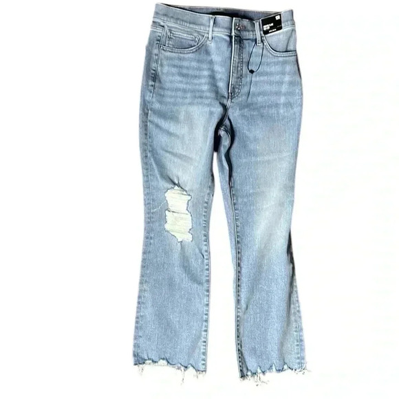 Express Denim - Express Light Wash Cropped Distressed High Rise Jeans Size 10